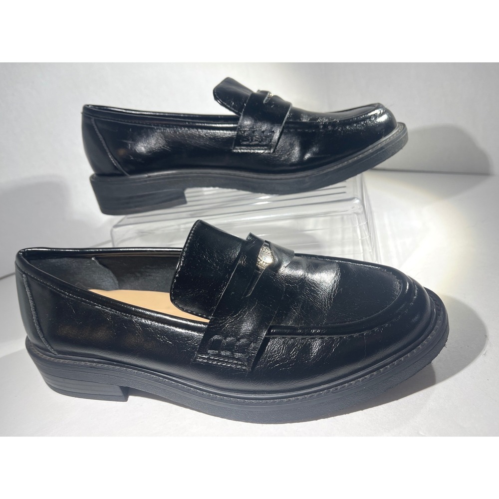 Tahari Women's Black Luxor Penny Loafer 7.5 Slip On Silver Hardware Classic